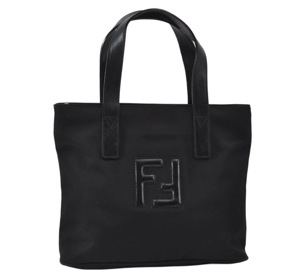 Authentic FENDI Vintage Nylon Leather Hand Tote Bag Purse Black 1181K