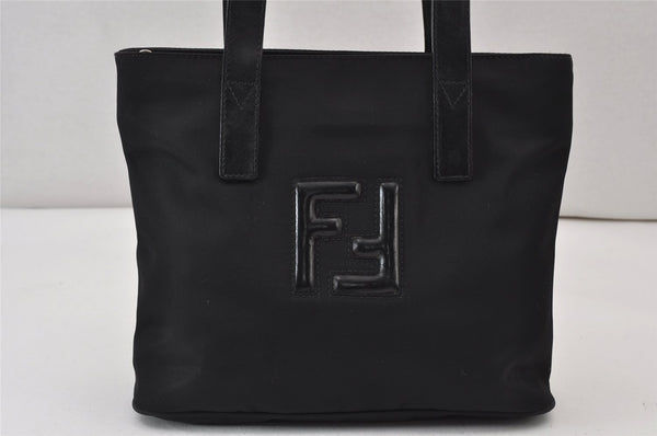 Authentic FENDI Vintage Nylon Leather Hand Tote Bag Purse Black 1181K