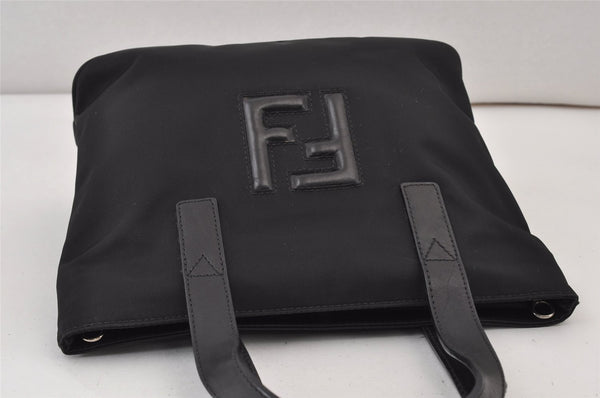 Authentic FENDI Vintage Nylon Leather Hand Tote Bag Purse Black 1181K