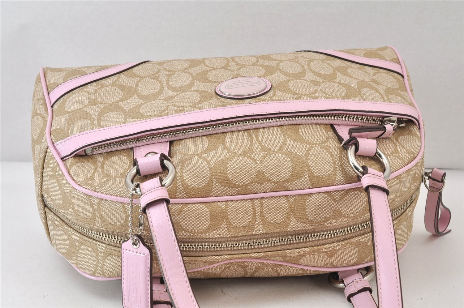 Authentic COACH Signature Shoulder Hand Bag PVC Leather F18918 Beige 1182K