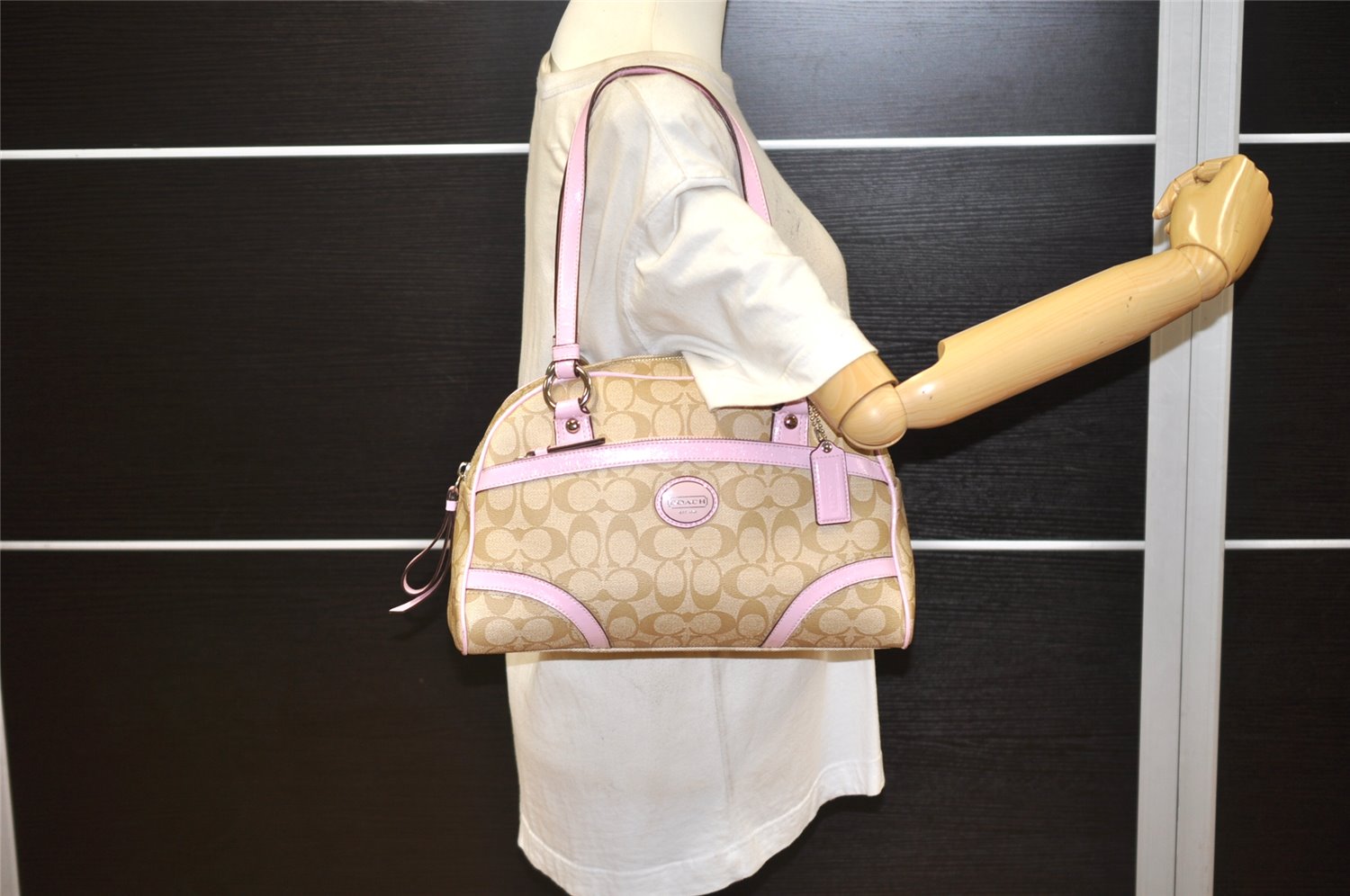 Authentic COACH Signature Shoulder Hand Bag PVC Leather F18918 Beige 1182K