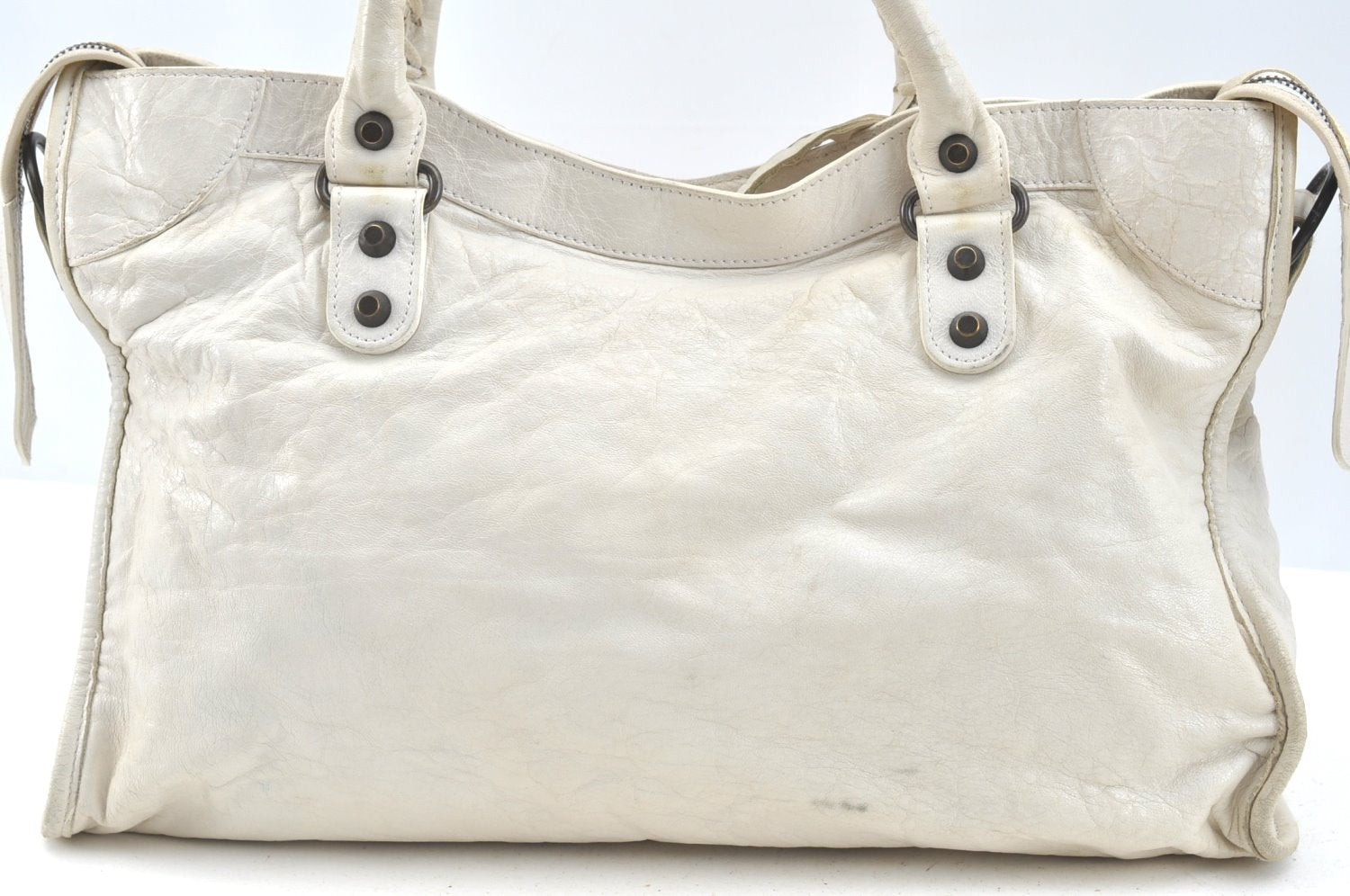 Authentic BALENCIAGA Classic The City 2Way Hand Bag Leather 115748 White 1185H