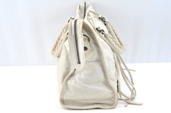 Authentic BALENCIAGA Classic The City 2Way Hand Bag Leather 115748 White 1185H