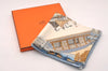 Auth HERMES Carre 90 "CHAPMES DES PLAGES NORMANDES" Silk Light Blue Box 1187I