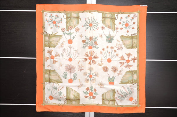 Authentic HERMES Carre 90 Scarf "Herbier de Gavarnie" Silk Orange 1189I