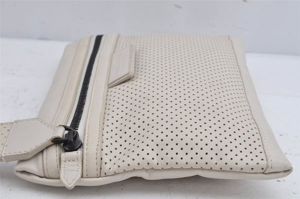 Authentic BOTTEGA VENETA Punching Leather Clutch Hand Bag Purse White 1189K
