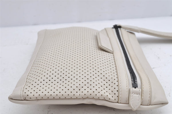 Authentic BOTTEGA VENETA Punching Leather Clutch Hand Bag Purse White 1189K