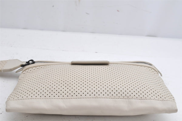 Authentic BOTTEGA VENETA Punching Leather Clutch Hand Bag Purse White 1189K