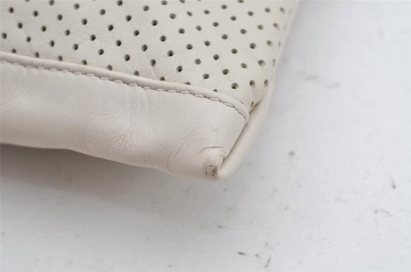 Authentic BOTTEGA VENETA Punching Leather Clutch Hand Bag Purse White 1189K