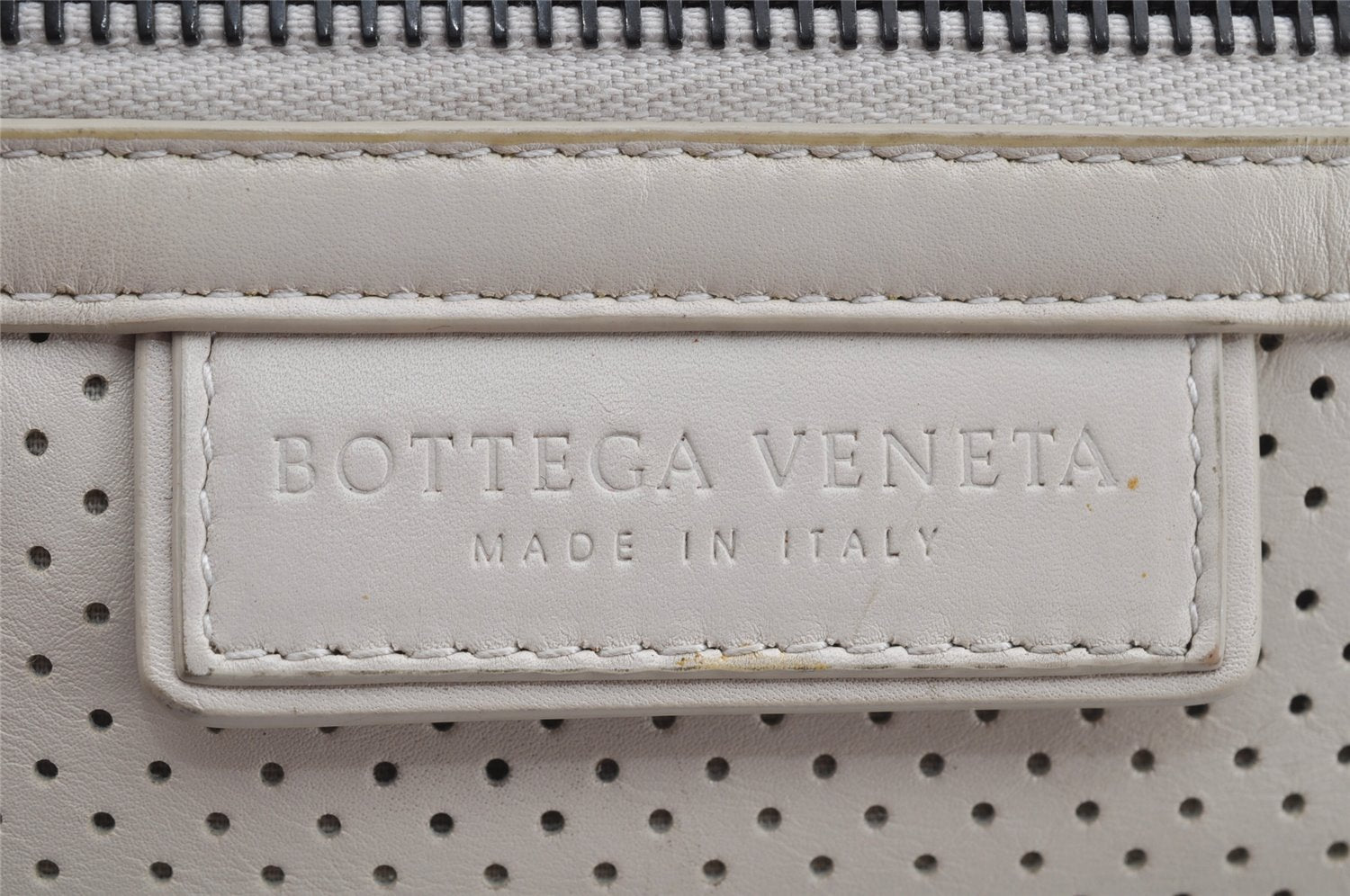 Authentic BOTTEGA VENETA Punching Leather Clutch Hand Bag Purse White 1189K