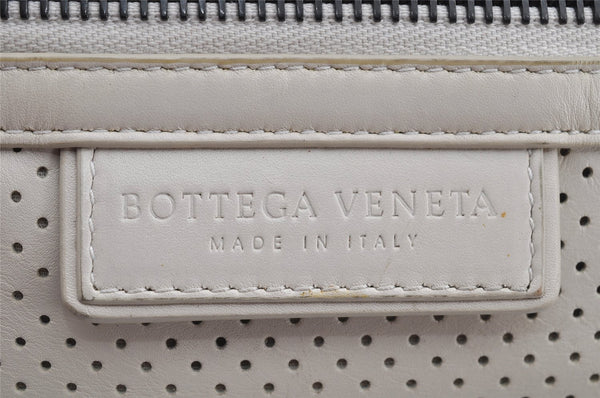Authentic BOTTEGA VENETA Punching Leather Clutch Hand Bag Purse White 1189K