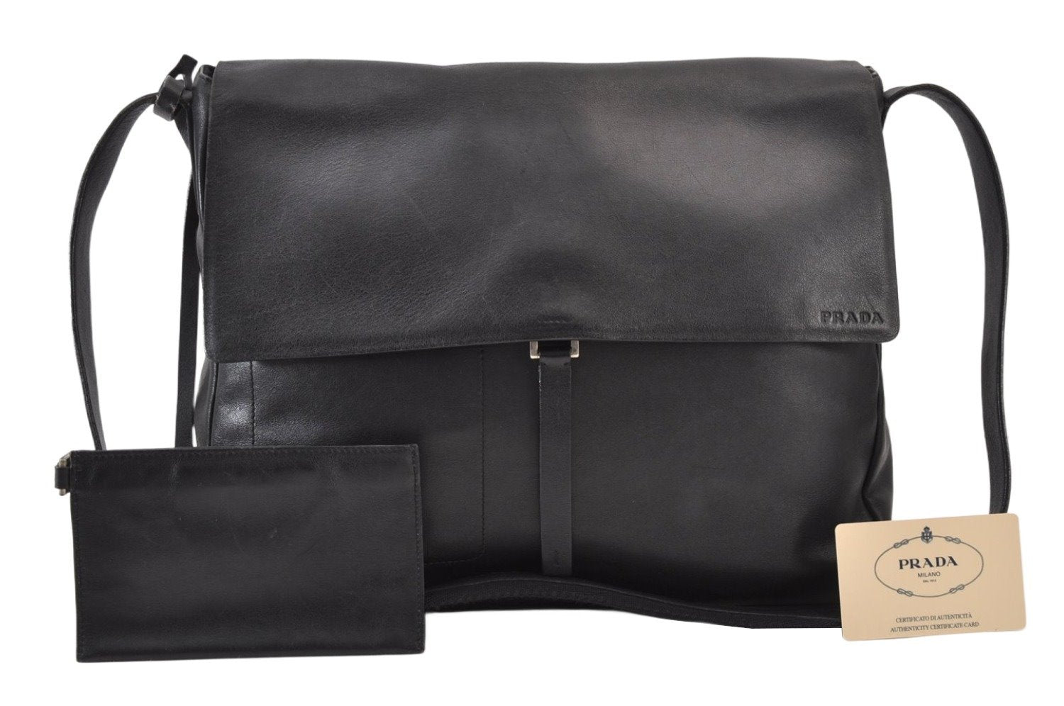 Authentic PRADA Leather Shoulder Bag B10394 Black 1190K