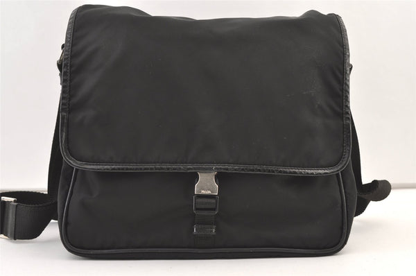 Authentic PRADA Nylon Leather Shoulder Cross Body Bag Black 1191K