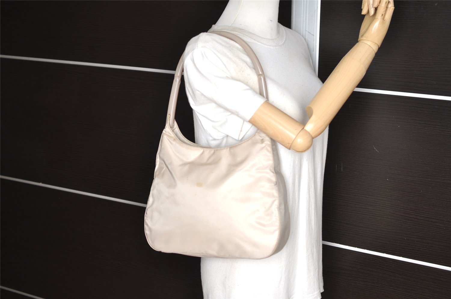 Authentic PRADA Vintage Nylon Shoulder Hand Bag Purse White Cream 1192K