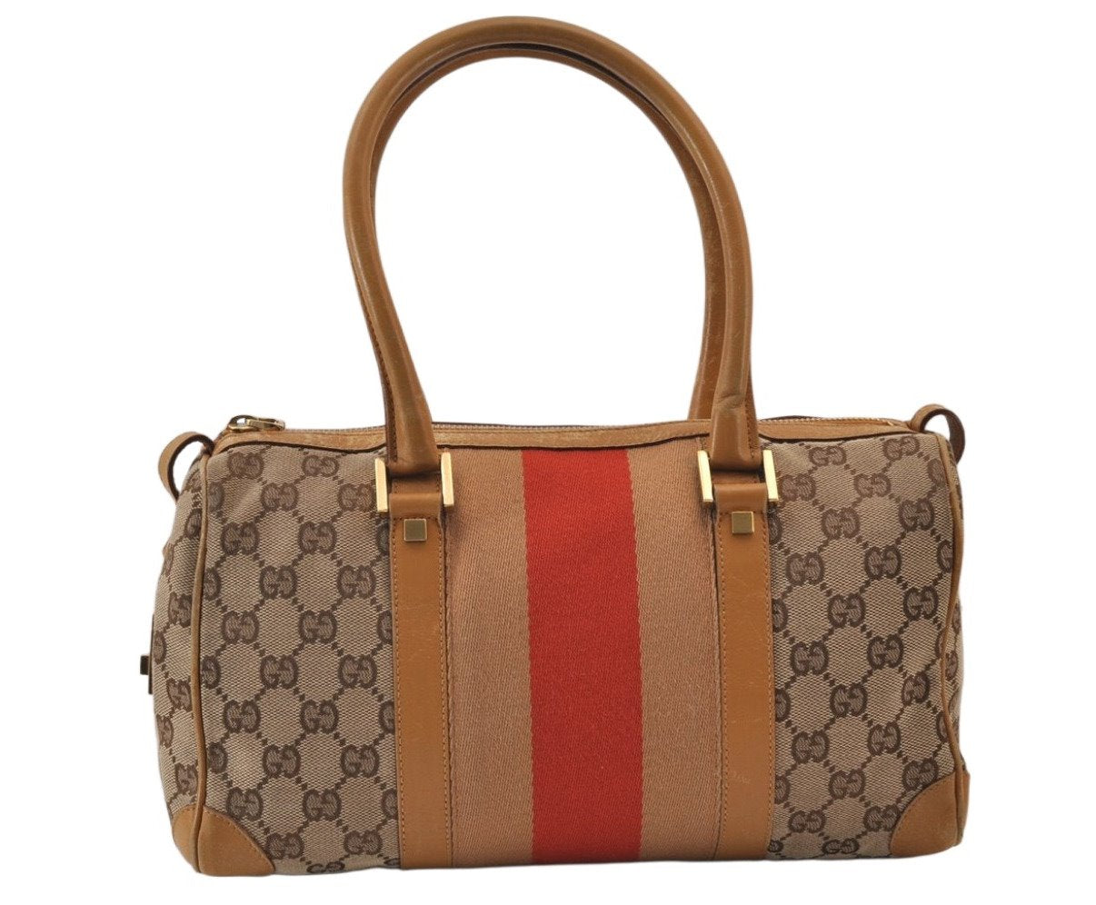 Authentic GUCCI Sherry Line Hand Bag GG Canvas Leather 0000851 Brown 1194K