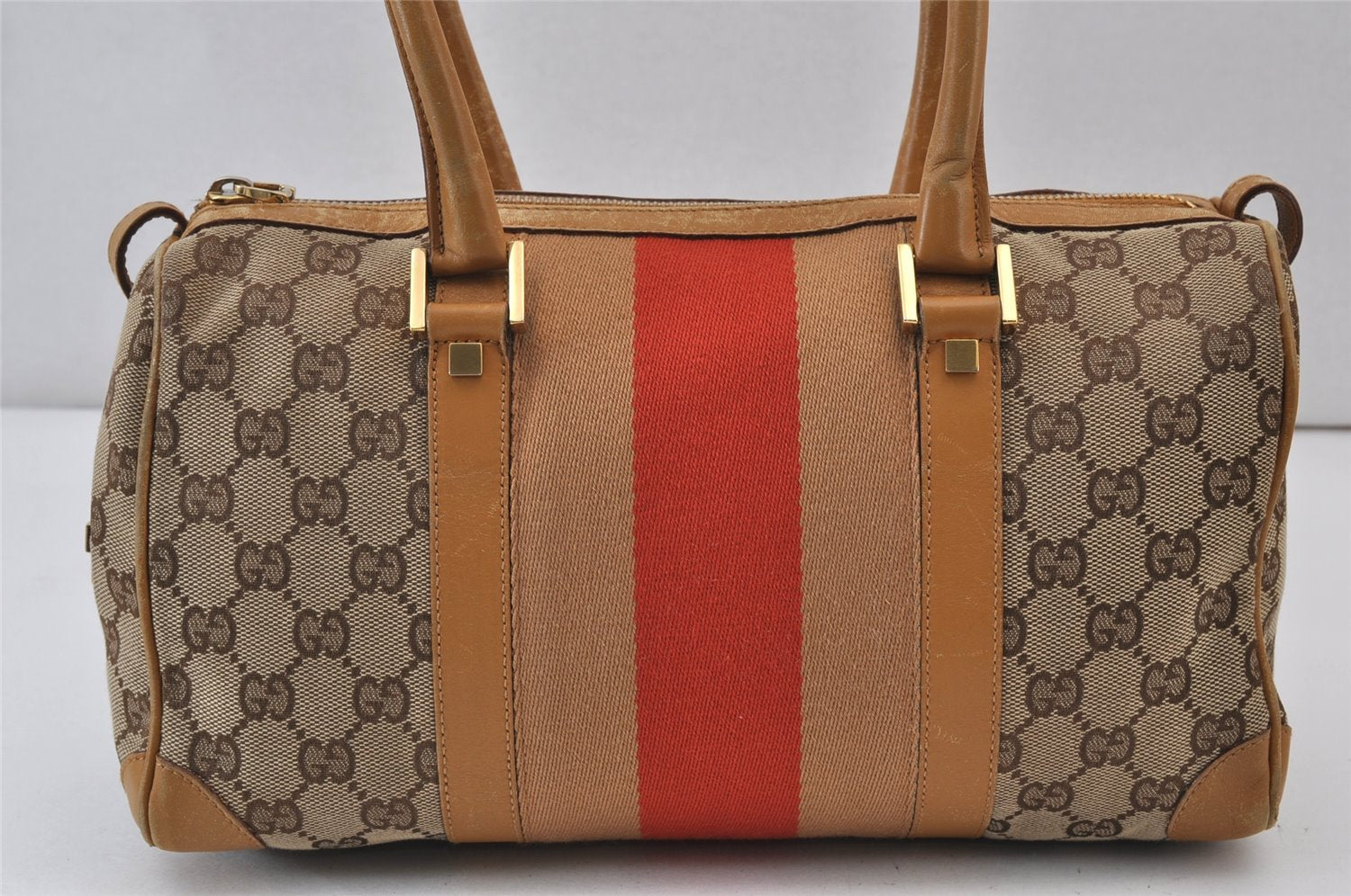 Authentic GUCCI Sherry Line Hand Bag GG Canvas Leather 0000851 Brown 1194K