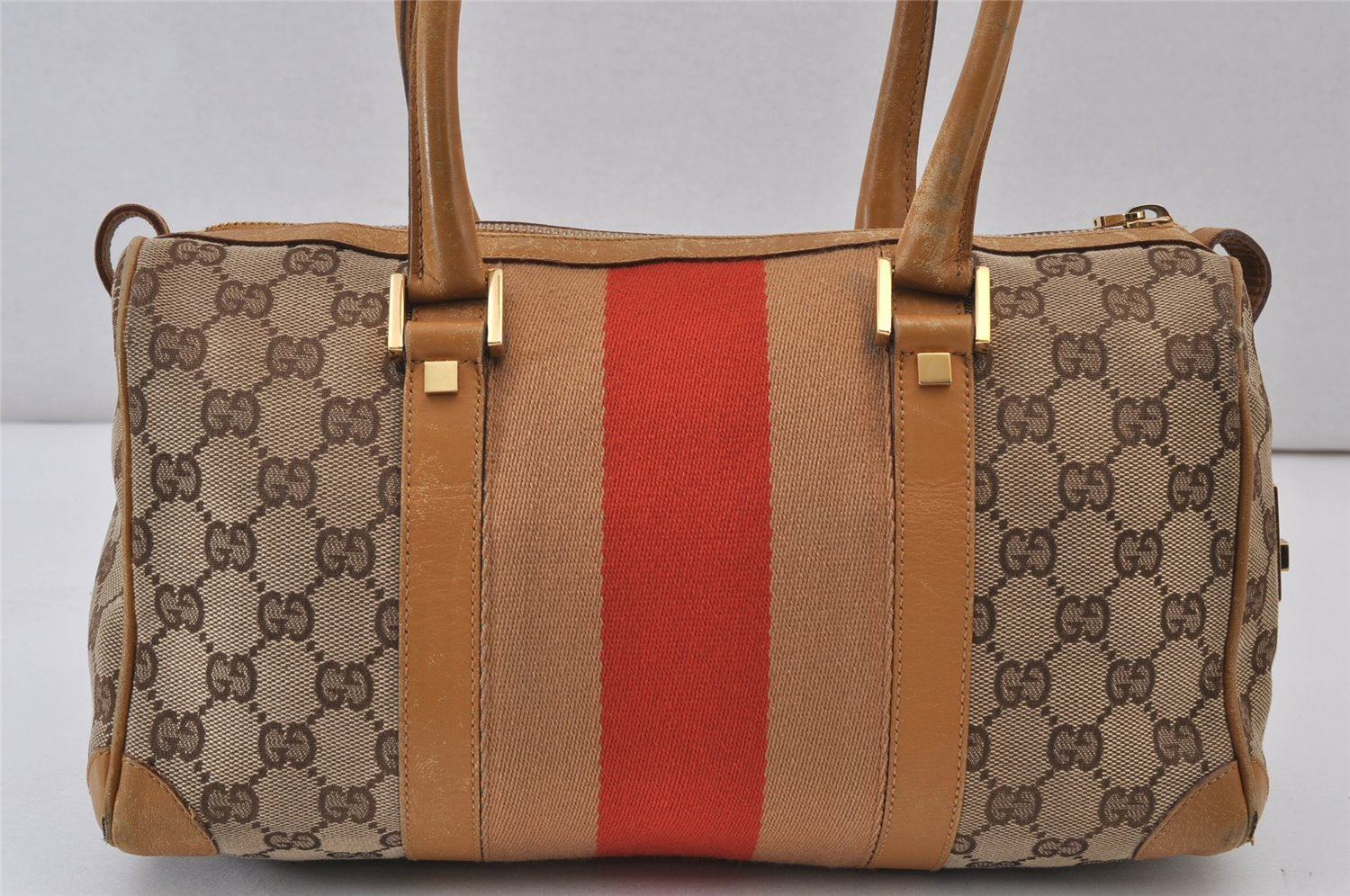 Authentic GUCCI Sherry Line Hand Bag GG Canvas Leather 0000851 Brown 1194K