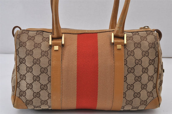 Authentic GUCCI Sherry Line Hand Bag GG Canvas Leather 0000851 Brown 1194K