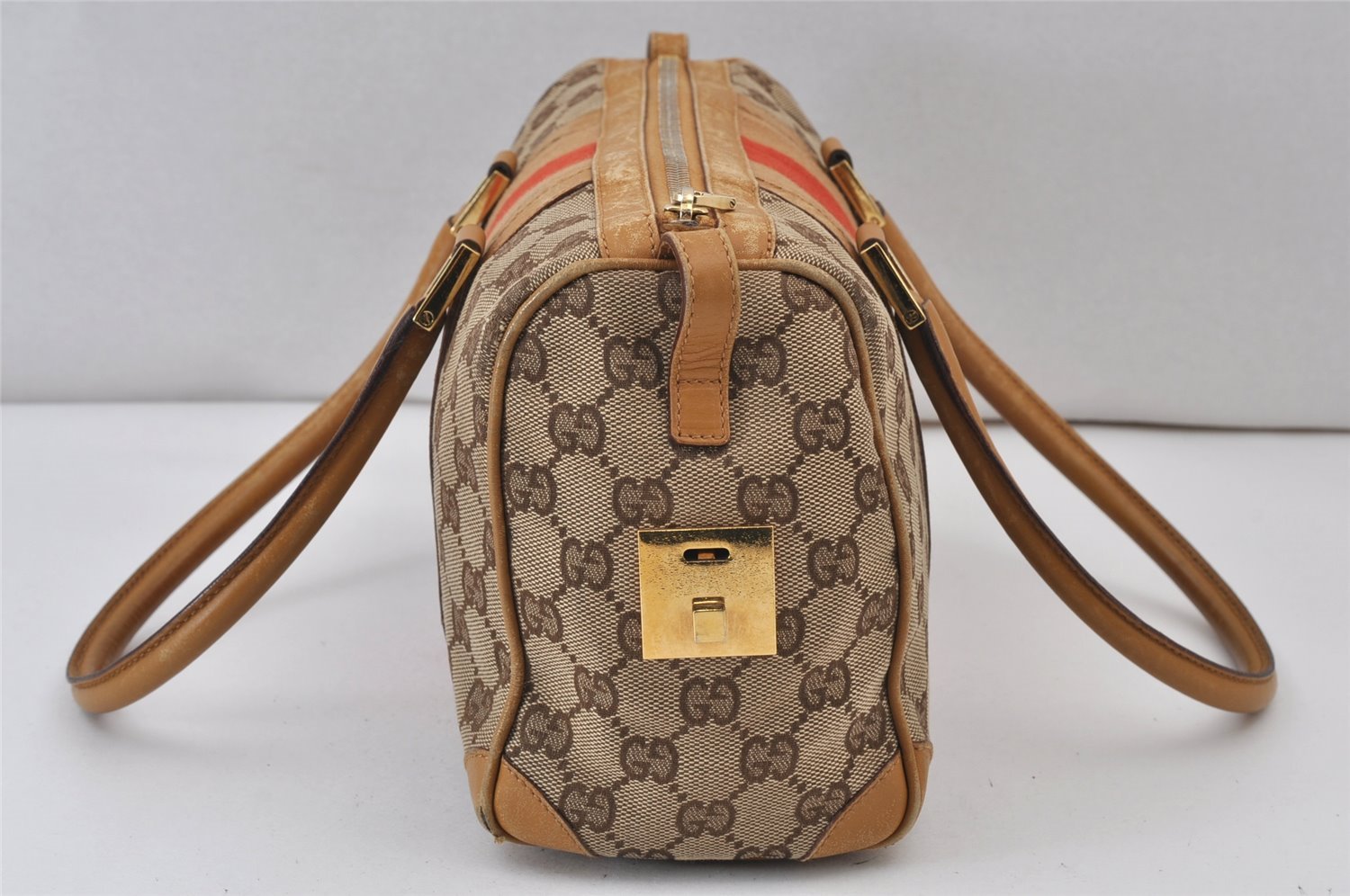 Authentic GUCCI Sherry Line Hand Bag GG Canvas Leather 0000851 Brown 1194K