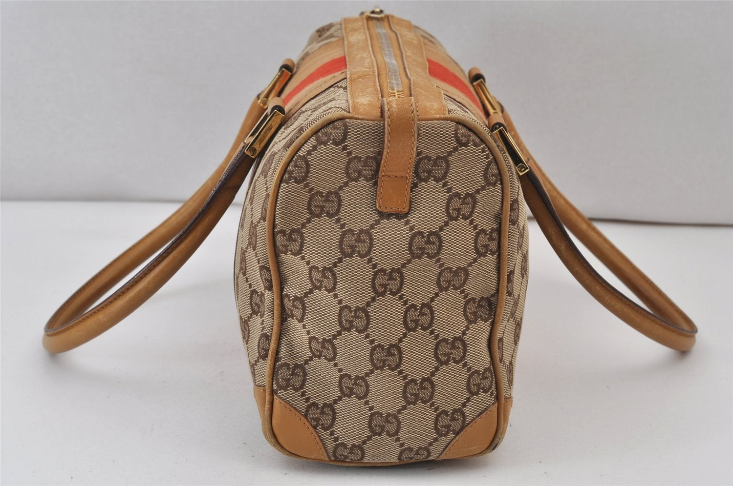Authentic GUCCI Sherry Line Hand Bag GG Canvas Leather 0000851 Brown 1194K