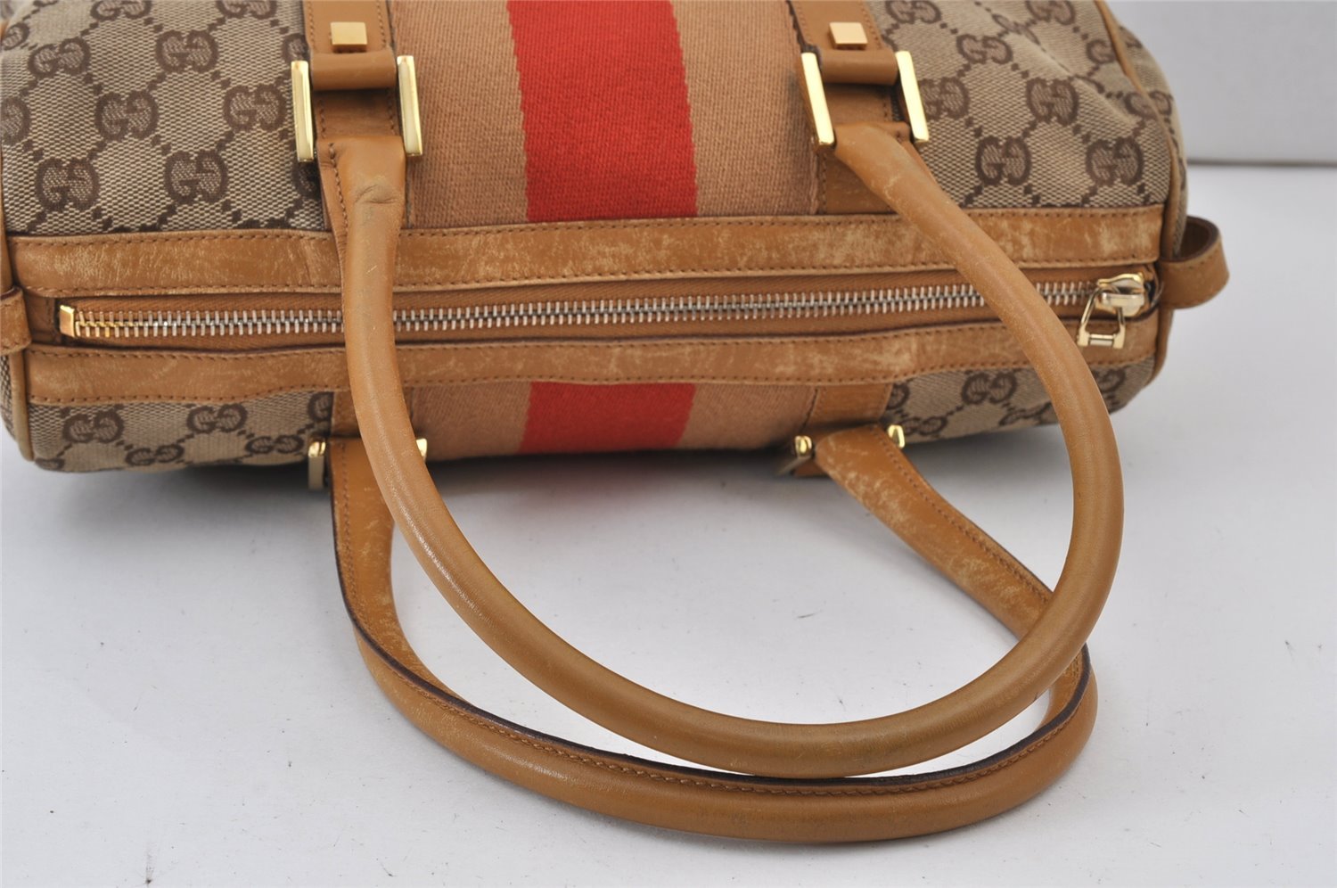 Authentic GUCCI Sherry Line Hand Bag GG Canvas Leather 0000851 Brown 1194K