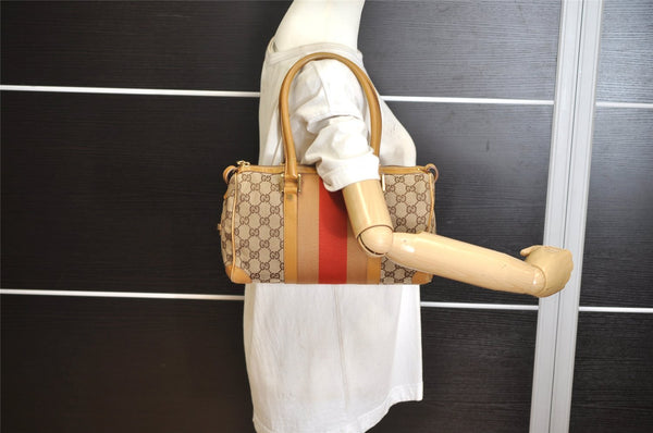 Authentic GUCCI Sherry Line Hand Bag GG Canvas Leather 0000851 Brown 1194K