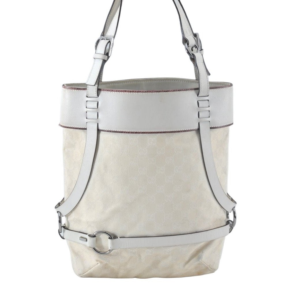 Authentic GUCCI Vintage Shoulder Tote Bag GG Canvas Leather White 1195K