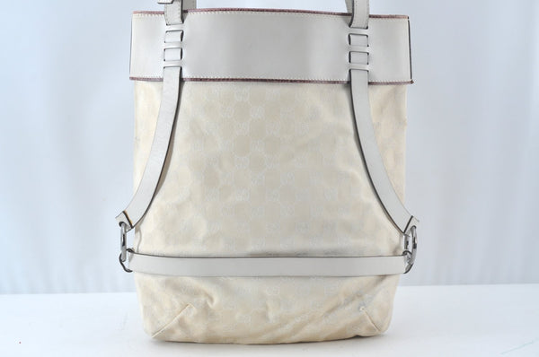 Authentic GUCCI Vintage Shoulder Tote Bag GG Canvas Leather White 1195K