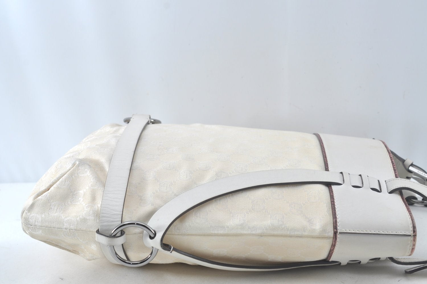 Authentic GUCCI Vintage Shoulder Tote Bag GG Canvas Leather White 1195K