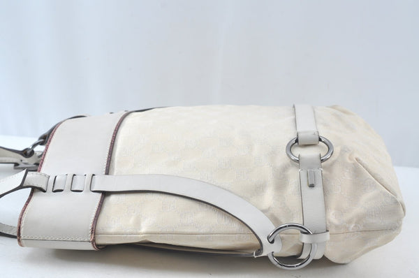 Authentic GUCCI Vintage Shoulder Tote Bag GG Canvas Leather White 1195K