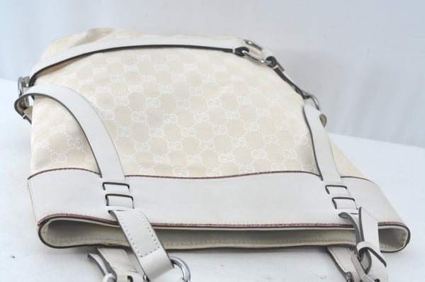 Authentic GUCCI Vintage Shoulder Tote Bag GG Canvas Leather White 1195K