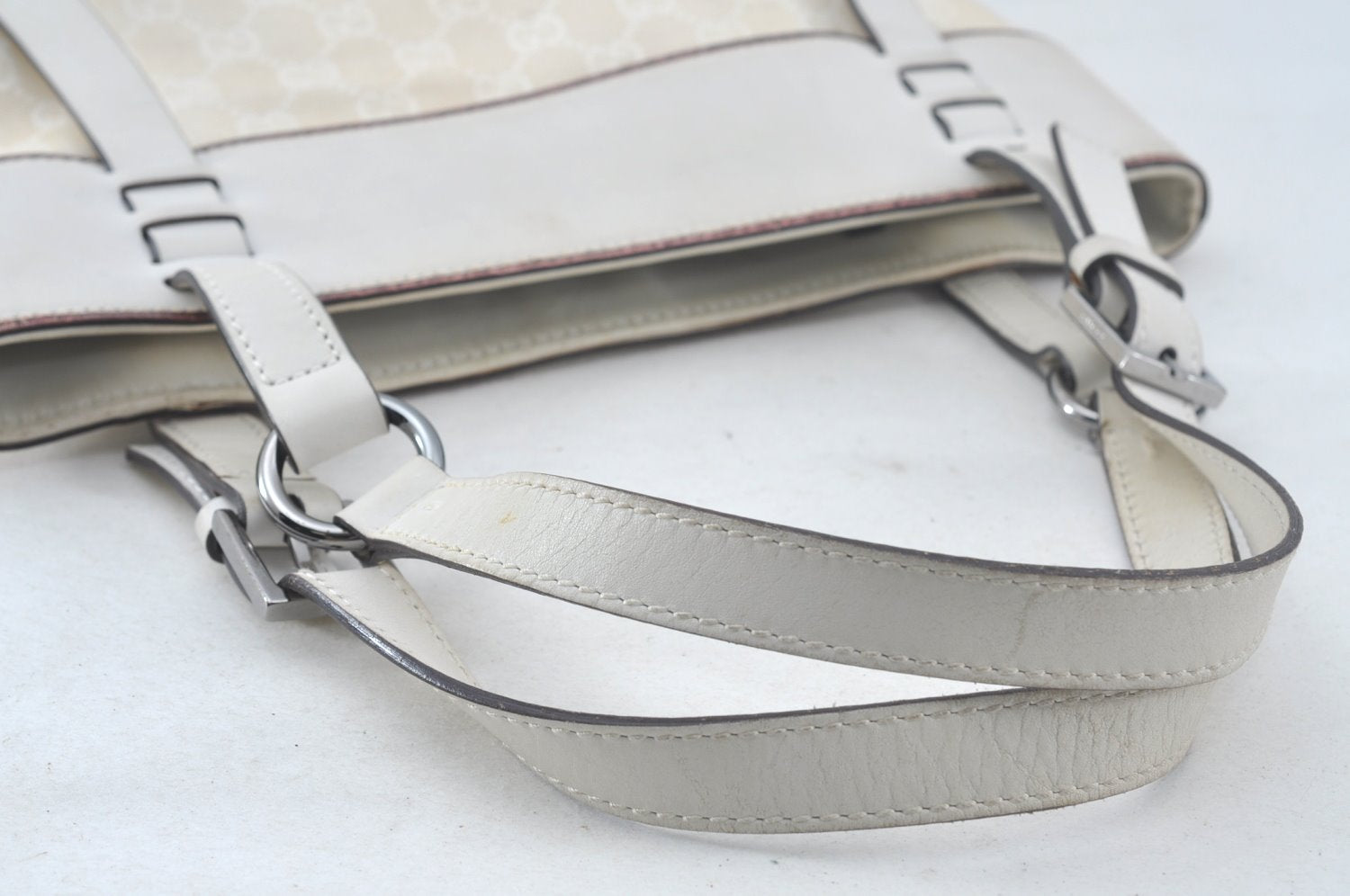 Authentic GUCCI Vintage Shoulder Tote Bag GG Canvas Leather White 1195K