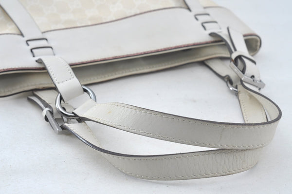 Authentic GUCCI Vintage Shoulder Tote Bag GG Canvas Leather White 1195K