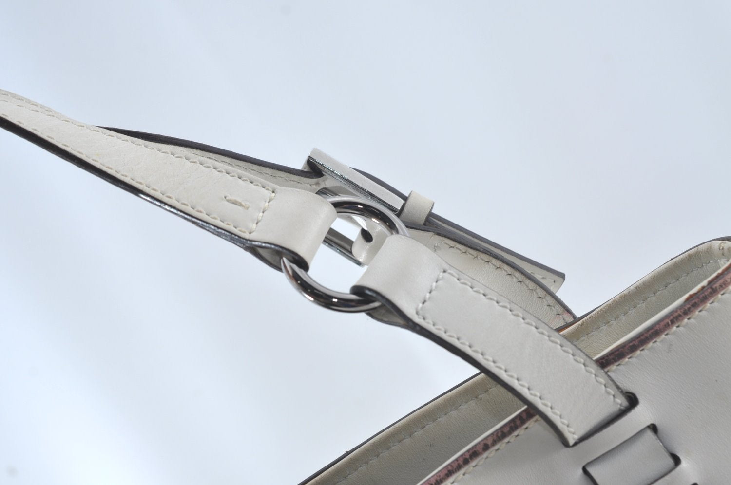 Authentic GUCCI Vintage Shoulder Tote Bag GG Canvas Leather White 1195K