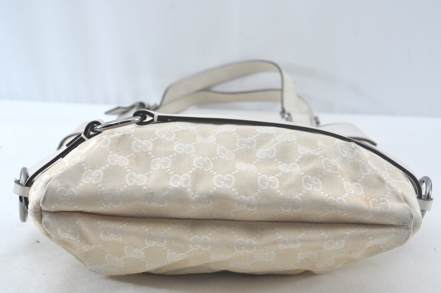 Authentic GUCCI Vintage Shoulder Tote Bag GG Canvas Leather White 1195K
