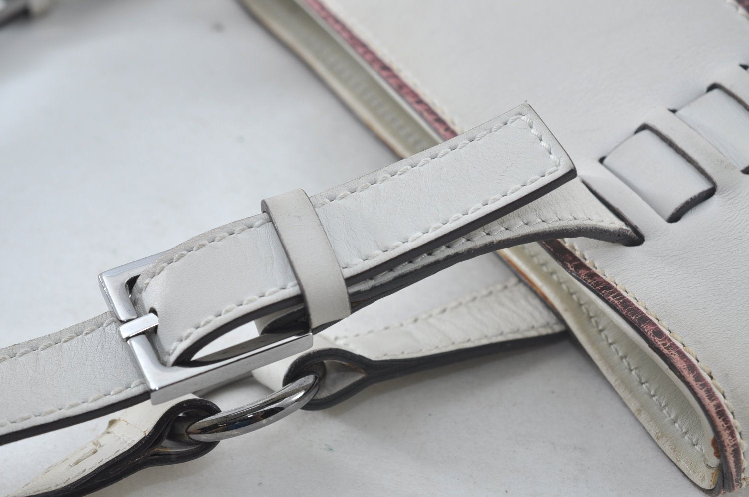 Authentic GUCCI Vintage Shoulder Tote Bag GG Canvas Leather White 1195K