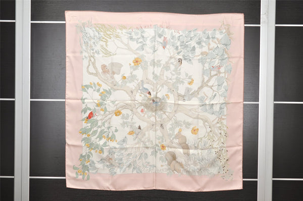 Authentic HERMES Carre 90 Scarf "AU COEUR DES BOIS " Silk Pink 1197I