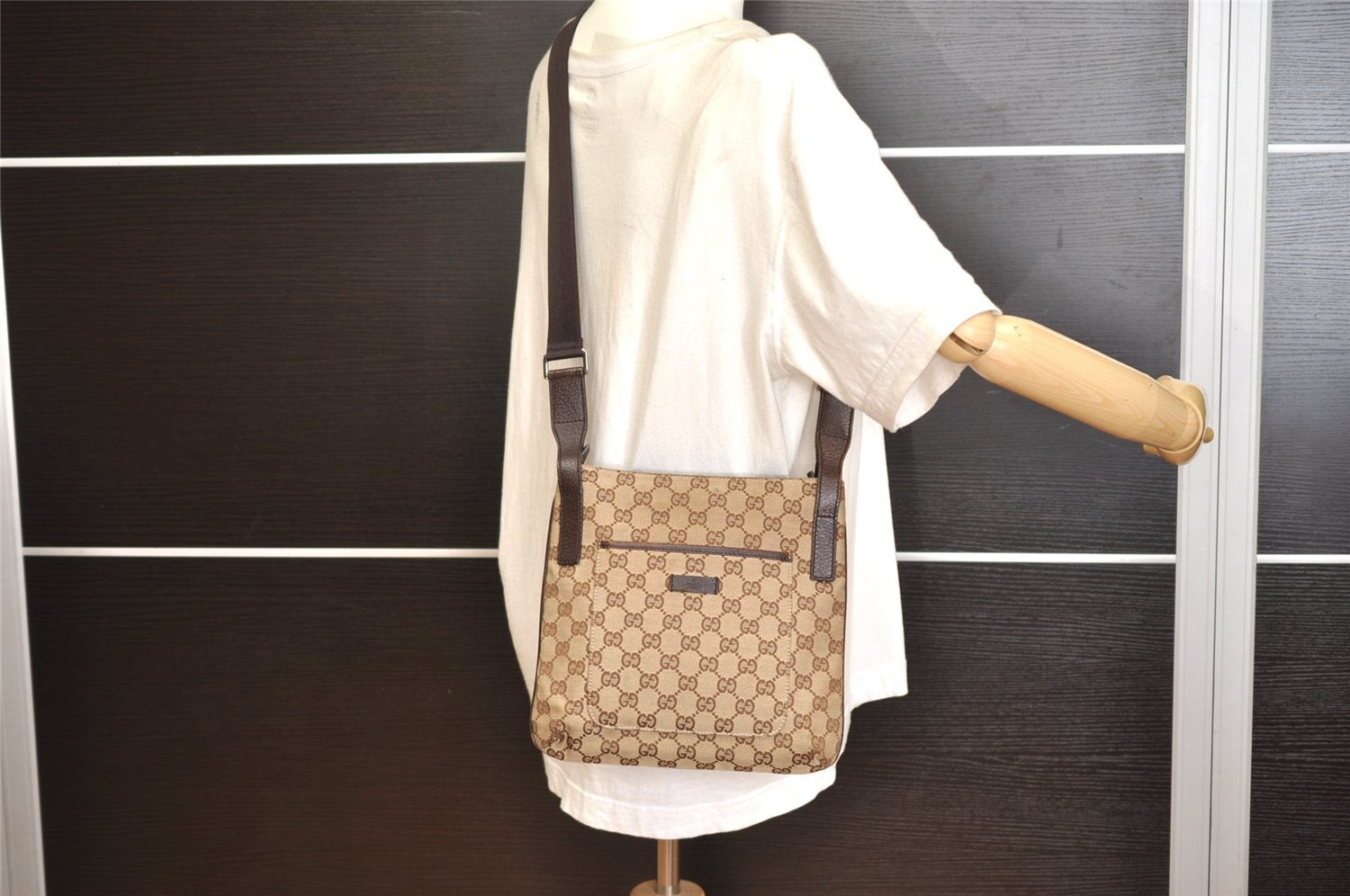 Authentic GUCCI Shoulder Cross Body Bag GG Canvas Leather 122793 Brown 1203K