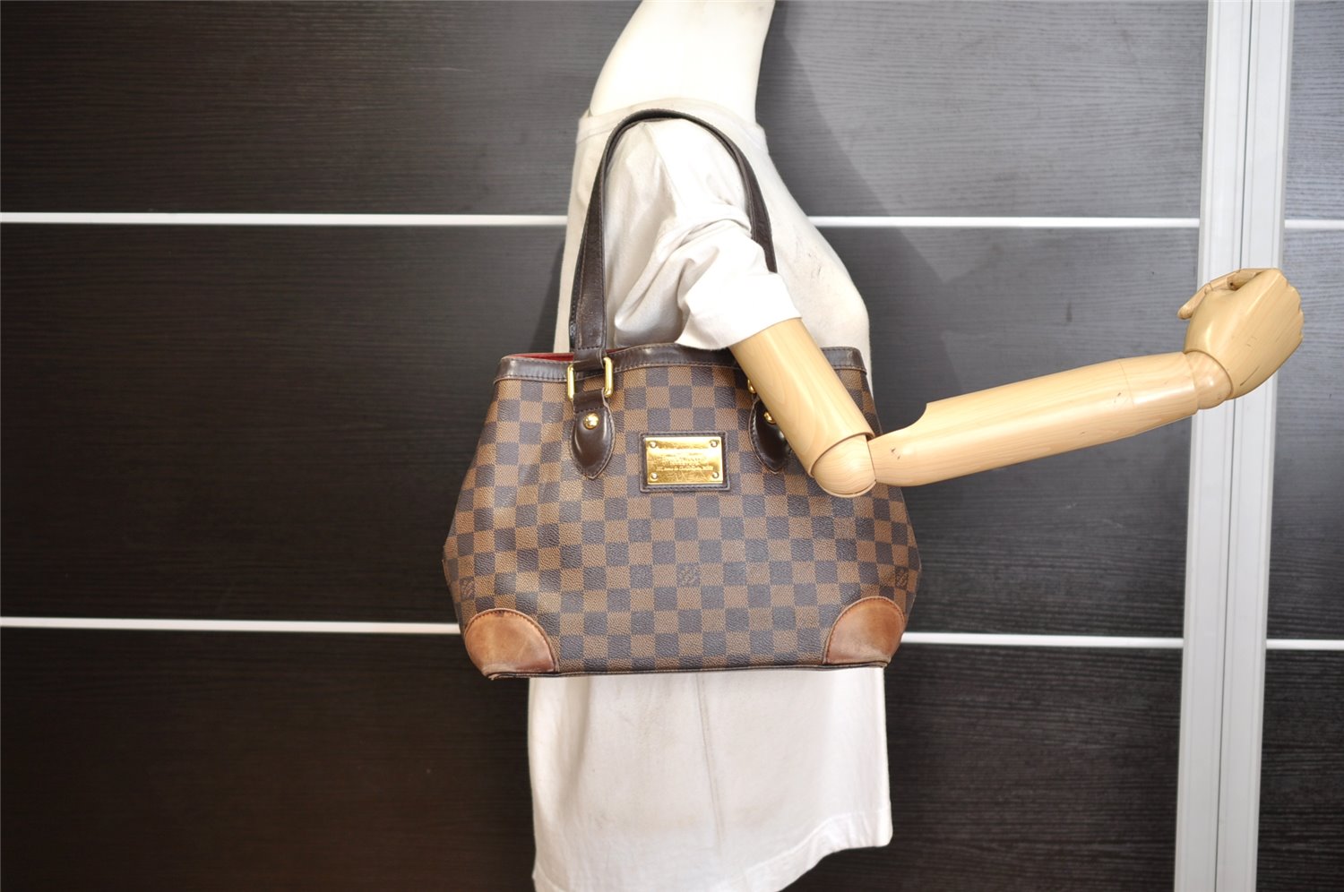 Authentic Louis Vuitton Damier Hampstead PM Shoulder Tote Bag N51205 LV 1210K