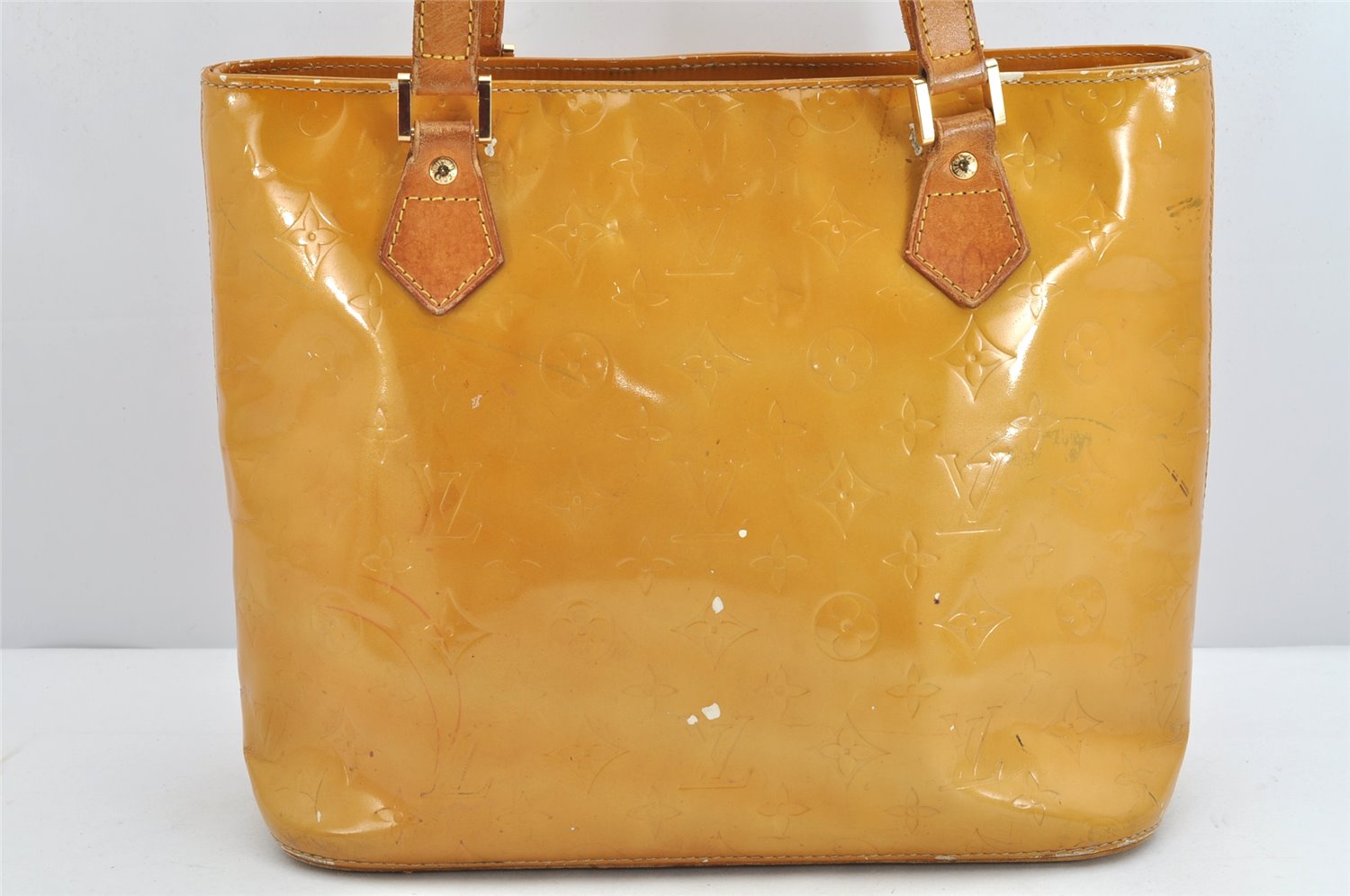 Authentic Louis Vuitton Vernis Houston Shoulder Hand Bag Yellow M91004 LV 1213K