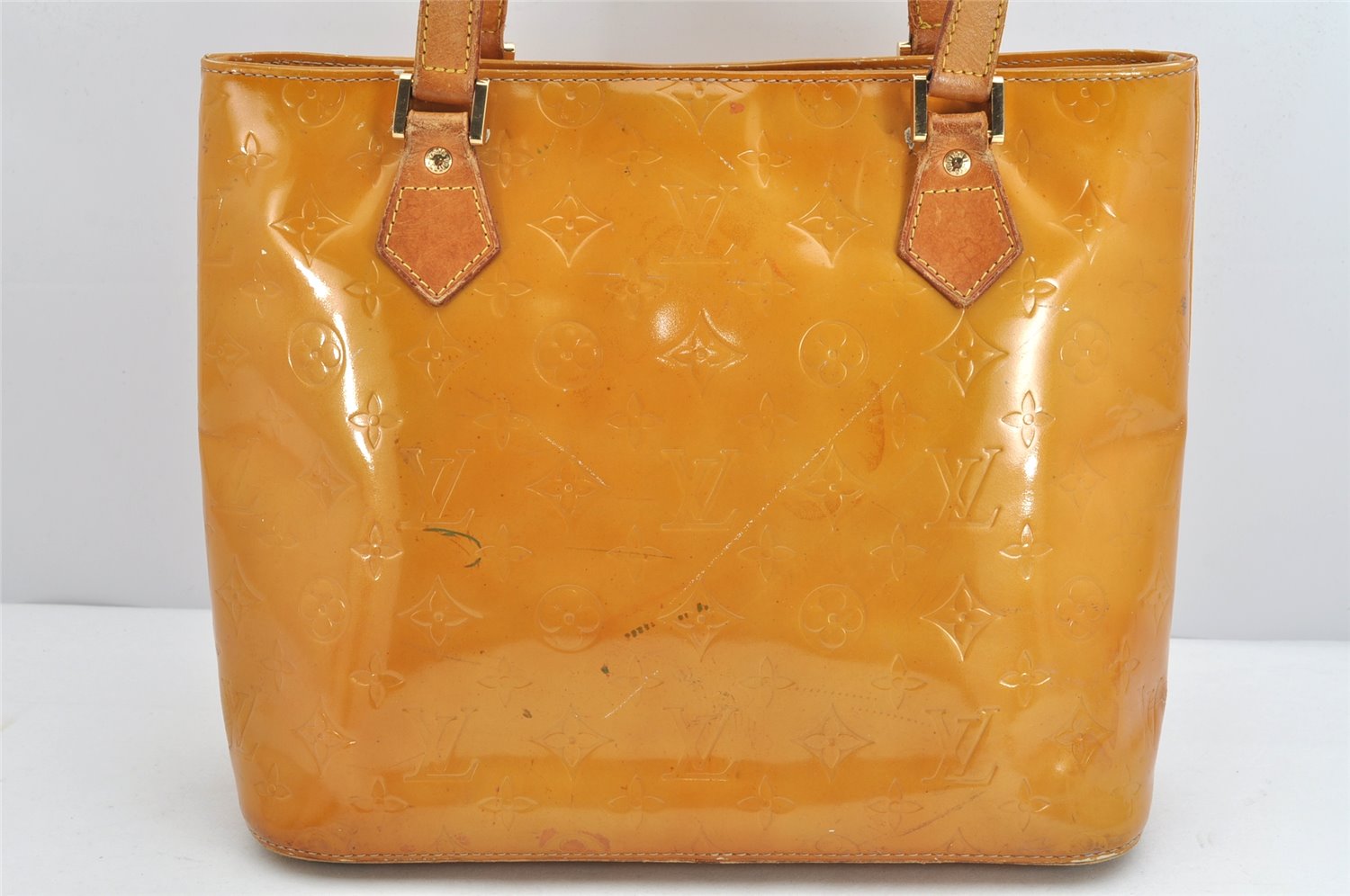 Authentic Louis Vuitton Vernis Houston Shoulder Hand Bag Yellow M91004 LV 1213K