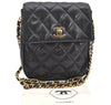 Authentic CHANEL Calf Skin Matelasse Chain Shoulder Cross Bag Black CC 1218J