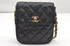 Authentic CHANEL Calf Skin Matelasse Chain Shoulder Cross Bag Black CC 1218J