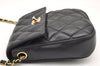 Authentic CHANEL Calf Skin Matelasse Chain Shoulder Cross Bag Black CC 1218J