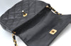 Authentic CHANEL Calf Skin Matelasse Chain Shoulder Cross Bag Black CC 1218J