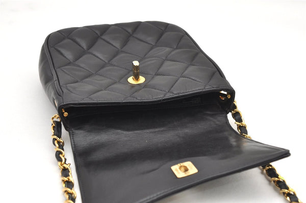 Authentic CHANEL Calf Skin Matelasse Chain Shoulder Cross Bag Black CC 1218J