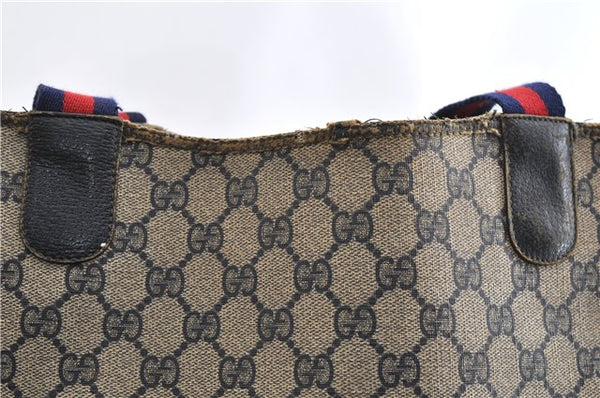 Authentic GUCCI Vintage Sherry Line Shoulder Tote Bag GG PVC Leather Navy 1222G