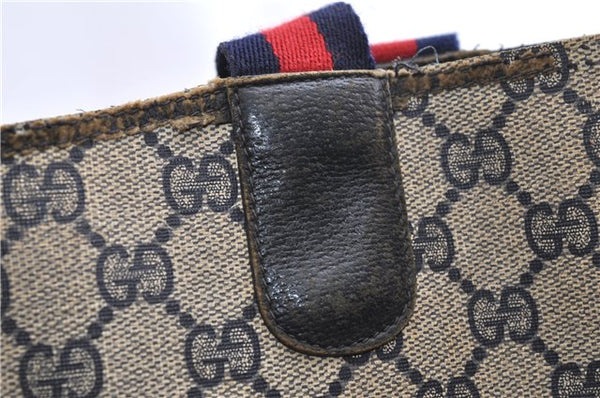 Authentic GUCCI Vintage Sherry Line Shoulder Tote Bag GG PVC Leather Navy 1222G