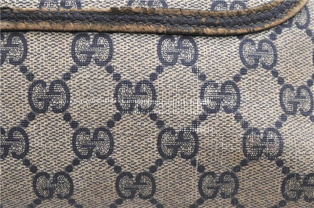 Authentic GUCCI Vintage Sherry Line Shoulder Tote Bag GG PVC Leather Navy 1222G