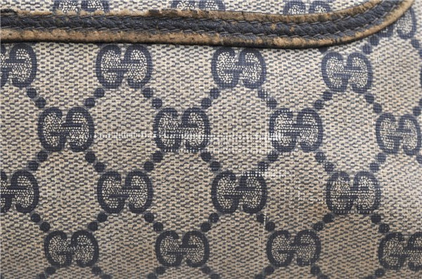 Authentic GUCCI Vintage Sherry Line Shoulder Tote Bag GG PVC Leather Navy 1222G